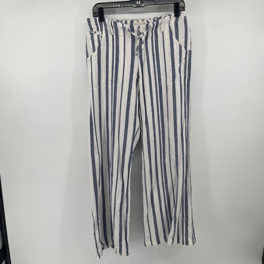 Just Living Wide Leg Pants Womens Small Blue White Striped Drawstring Coastal